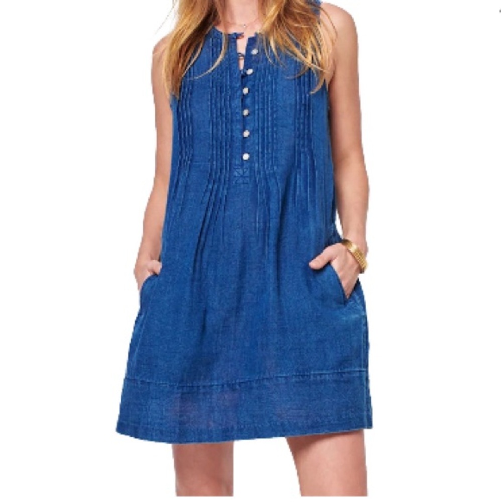 Faherty Denim Blue Organic Cotton Isha sleeveless dressing